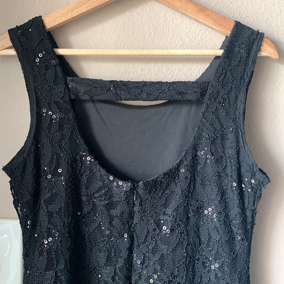 SCARLETT NITE Black Sequin Lace Sleeveless Open Back Mini Dress - Picture 7 of 7
